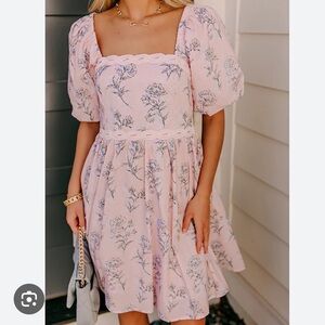 Entro Pink Floral Bubble Sleeve Dress size Large